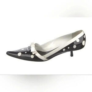 Giuseppe Zanotti Black/White Polka-Dot Kitten Heels Size 8.5AA Patent Leather